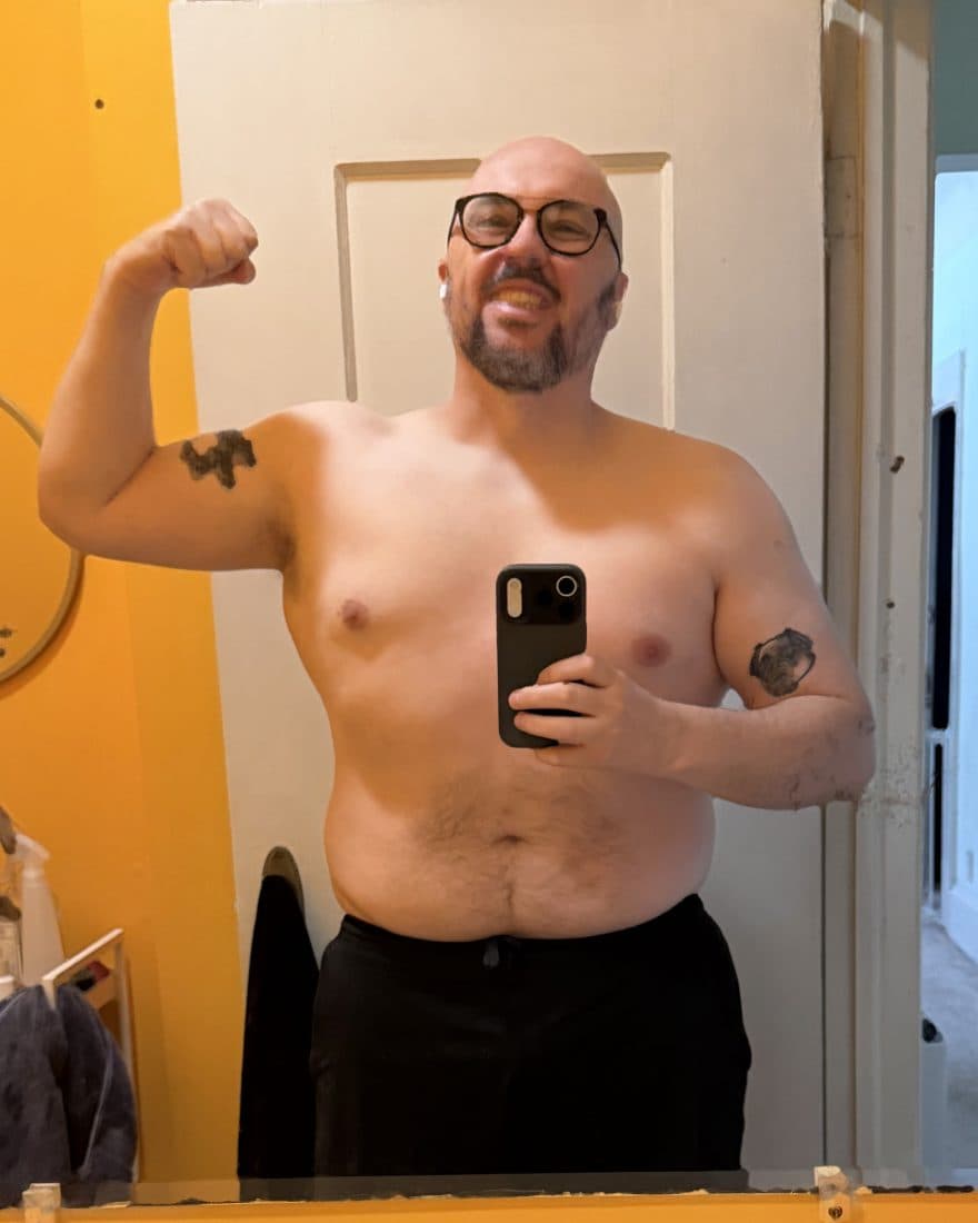 Founder flexing in a mirror on June 3, before